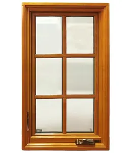 LongTai (Rokee) OEM diseño de ventana de casa de madera de alta calidad a prueba de sonido madera y manivela de aluminio ventana abatible abierta