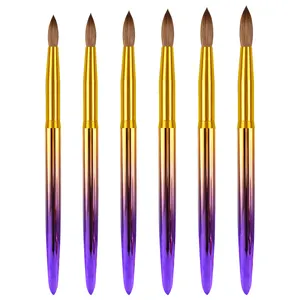 High Quality Plating Purple And Gold Gradient Colour #2~#24 100% Pure Kolinsky Acrylic Nail Art Brush Set Packages