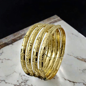 22K <b>Solid</b> <b>Gold</b> <b>Bangle</b> Set for Women Traditional Indian Kada Pair Elegant Handcrafted Wedding Party Jewelry - Product Image 3
