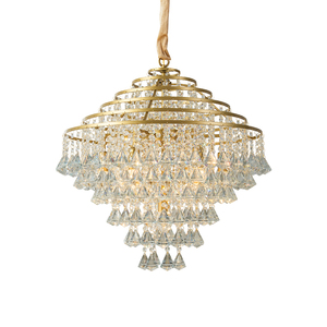 Crystal Chandelier Gold Finish E26 Bulb <b>Base</b> 3500K Warm White LED Adjustable Height 5-Year Warranty Drum Shape Pendant Light - Product Image 1