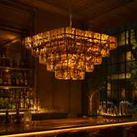 JYLIGHTING Lustre carré en verre ambré et laiton de haute qualité, luminaire suspendu personnalisé pour salon, escalier, plafonnier décoratif