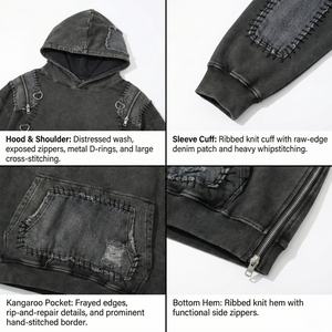 TKAN757D Sweat-shirts surdimensionnés décontractés pour hommes, style extérieur, en molleton français, 100% coton, vintage, lavés, fabricants de sweats-shirts - Product Image 2