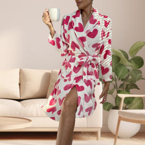 Phụ Nữ Tình Yêu Sang Trọng Flannel Áo Choàng Phụ Nữ Ngắn Khăn Choàng Áo Ngủ Ấm Mùa Đông Và Mùa Thu Mới Loungewear Nhà Áo Choàng Tắm - Product Image 3