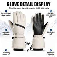 Gants de ski freestyle d'hiver en polaire coréenne et pongé, coupe-vent, anti-froid, imperméables, antidérapants, compatibles écran tactile sur toute la paume, légers
