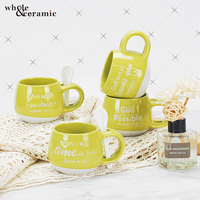 Mug à café en céramique bicolore vert et blanc, grande capacité, avec support pour cuillère et poignée, personnalisable avec verset biblique chrétien, en porcelaine, vente en gros