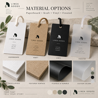 Étiquettes personnalisées imprimées pour vêtements, autocollants, étiquettes en carton épais, étiquettes de marque en vinyle avec cordon pour l'emballage de vêtements