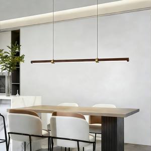 Lámpara de Techo Nórdica de Cobre para Sala de Estar, Diseño de Grano de Madera, Lámpara Colgante Lineal para Restaurante y Sala de Estar - Product Image 2
