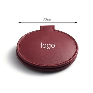 Wholesale Red Round Pocket Double Side Custom Logo PU Leather Delicate Unbreakable <b>Mirror</b> - Product Image 2