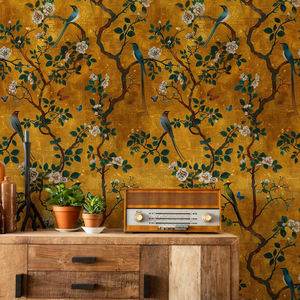 <span class=keywords><strong>Papel</strong></span> Tapiz Premium con Diseño de Hojas Doradas, Estilo Chinoiserie, con Aves <span class=keywords><strong>y</strong></span> <span class=keywords><strong>Flores</strong></span>, Mural Botánico <span class=keywords><strong>Pintado</strong></span> a Mano, Decoración de Interiores para el Hogar, Hotel, Sala de Estar - Product Image 4