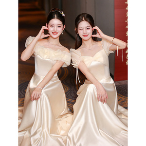 Champagne Bridesmaid Dresses Satin A-Line Sweetheart Neckline Natural Waist Elegant Simple Style For Wedding Party - Product Image 4