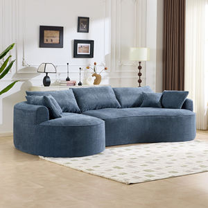 Divano Angolare Moderno <span class=keywords><strong>a</strong></span> Tre Posti con Struttura in Legno e Cuscini in Tessuto Chenille Blu, Design Modulare per Salotti di Ville - Product Image 6