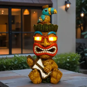 Vibrante statua di Tiki in legno intagliato in resina artigianato tradizionale abbigliamento <span class=keywords><strong>chitarra</strong></span> per esterni/interni Patio Bar Halloween - Product Image 5