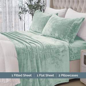Set di Lenzuola in <span class=keywords><strong>Flanella</strong></span> di Poliestere Verde Menta, 4 Pezzi, Lussuosamente Morbido, Qualità Premium, Antistatico, <span class=keywords><strong>Copripiumino</strong></span> Moderno - Product Image 3