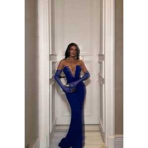 Robe de soirée longue formelle, style A, longueur au sol, détails en pierre, taille empire, drapé à paillettes, pour les bals de fin d'année, les banquets, les fêtes - Product Image 2