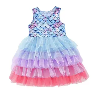 2023 Prinzessin Meerjungfrau Dress Up für kleine Mädchen Geburtstag Gradient Scale Puffy Tutu Kleider Halloween Party Cosplay Kostüme
