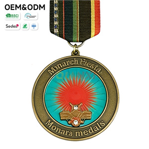 Round Cyan Background Sun Eagle Design <strong>Zinc</strong> <strong>Alloy</strong> Enamel Painted Antique Finish Customizable Commemorative <strong>Medal</strong> with Ribbon - Product Image 1