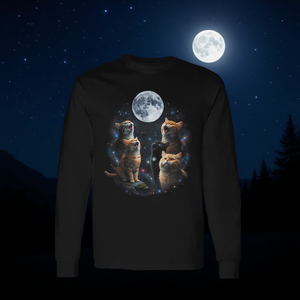 Camiseta de manga larga con diseño de gatos aullando, luna llena, cielo estrellado, galaxia, amante de los animales cósmicos - Product Image 3