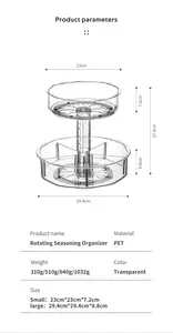 Estante de plástico para especias de cocina, almacenamiento de maquillaje Lazy Susan, plato giratorio de 360 grados, organizador de almacenamiento de cocina para condimentos