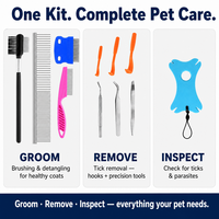Kit de soins pour animaux de compagnie en acier inoxydable 11 en 1, brosses de toilettage, peignes, pinces à tiques, loupe pour chiens et chats