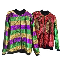 2024 dames vert et violet et or tenue nouvelle-orléans manteau à glissière femmes mardi gras veste à paillettes réversible