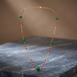 Custom Rhodium Plated Geometric <b>Necklace</b> Emerald <b>Green</b> Oval <b>Bead</b> Freshwater Pearl Women Luxury Bridal Daily Gift Beaded Chain - Product Image 4