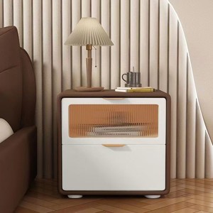 Minimalist <b>Bedside</b> Table Cream Leather Modern Design Bedroom Storage Nightstand - Product Image 2