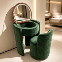 Coiffeuse moderne minimaliste à plateau rabattable avec miroir LED 3 couleurs, ensemble de meubles de chambre de luxe avec panneau rembourré et rangement