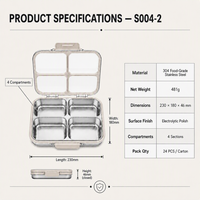 Boîte à lunch bento en acier inoxydable 304 S004-2 avec couvercle transparent Tritan, capacité 1-3L, plus de 3 compartiments, sans BPA, chauffable, mignonne, personnalisable OEM ODM