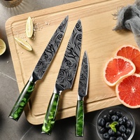 Couteau de cuisine allemand de qualité supérieure, manche en résine verte japonaise, acier Damas, motif laser, ensemble de couteaux