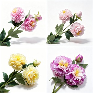 Flores de peonía artificiales de doble cabezal, de poliéster en capas, de una sola rama, para decoración de bodas, hoteles y restaurantes. - Product Image 4