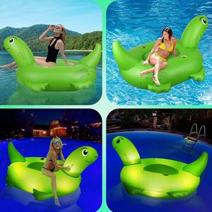 Lámpara LED solar inflable con forma de tortuga, flotante sobre el agua, con respaldo de tortuga, silla reclinable, cama flotante. - Product Image 2