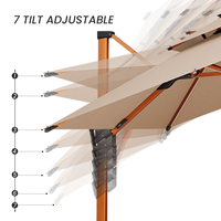 Parasol cantilever de luxe en aluminium pour jardin et extérieur, avec finition imitation bois, éclairage LED et inclinaison réglable