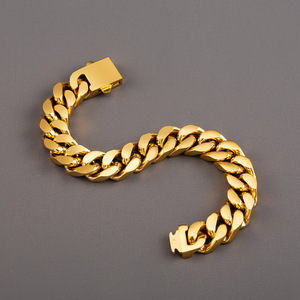 Pulsera de Cadena Cubana para Hombre, Chapada en Oro de 18K, Acero Inoxidable, Engrosada, Pulida por Cuatro Lados, Joyería de Regalo - Product Image 2
