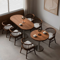 Tables et chaises de salle à manger commerciales modernes avec base en acier inoxydable et panneaux en bois massif pour hôtels, cafés, restaurants, appartements