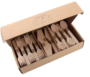 Juego de Cubiertos de Madera Natural con Cuchara, Cuchillo y Tenedor, Cubiertos de Madera Ecológicos, Cuchara con Logotipo en Oferta - Product Image 4