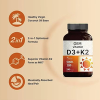 OEM/ODM Votre logo Approvisionnement d'usine Halal D3 K2 Vitamines D3 Gélule Complément alimentaire de qualité alimentaire Os de santé immunitaire
