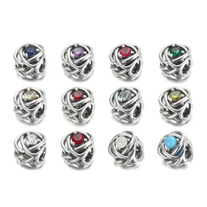 Manik-manik untuk Membuat Perhiasan 12 Warna Kristal Birthstone Keabadian Lingkaran Pesona untuk Asli 925 Perak Gelang Fashion DIY Beads