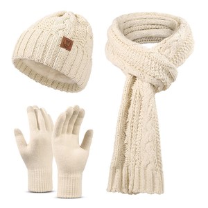 2025 nuovo arrivo uomo <span class=keywords><strong>donna</strong></span> spiaggia all'aperto acrilico tre pezzi cappello <span class=keywords><strong>e</strong></span> <span class=keywords><strong>guanti</strong></span> Set tinta unita cappello lavorato a maglia per l'inverno caldo - Product Image 1