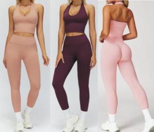 Set attivo senza soluzione di continuità per il <span class=keywords><strong>Fitness</strong></span> Sport Scrunch a vita alta con gambe a vita alta reggiseno da Jogger 2 pezzi indossare uscite di compressione palestra Yoga Set - Product Image 2