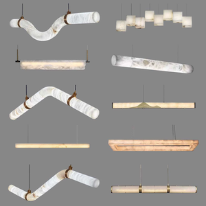 Long Cylindrical <b>Pendant</b> Light With Alabaster Shade Warm White LED 3500K Dimmable <b>E27</b> Bulb Base Gold Finish For Dining - Product Image 4