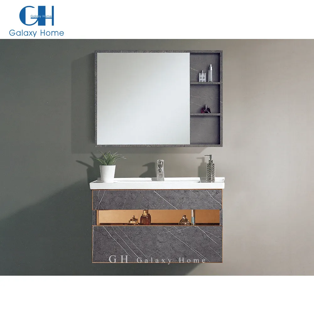 Armani Grey Rose Gold Bathroom Vanities Stainless Steel Bathroom Wash Basin Cabinet With Sink