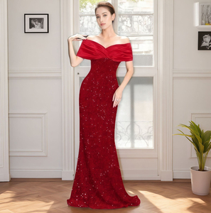 Vestido de noche de un solo hombro, nuevo estilo, diseño de cola de pez, vestido de fiesta con lentejuelas, sexy y elegante, vestidos largos - Product Image 4