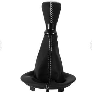 Poignée de levier de vitesses Peugeot Citroën en cuir noir avec surpiqûres blanches, ajustement ergonomique, pour 307, transmission manuelle - Product Image 1