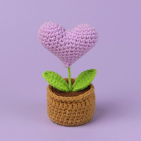 Plante en pot moderne en coton tricoté à la main en forme de cœur, remplie au crochet, écologique - Fête des Mères, Noël, Saint-Valentin, Nouvel An