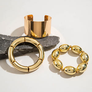 Juego de Pulseras Abiertas con Líneas Geométricas y Cuentas Estilo Punk para Mujer, Joyería Dorada de Moda para Bodas, Compromisos y Fiestas - Product Image 6