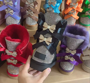 2026年ニューデザイン クラシック スパークリングラインストーン ダブルボウ 大きめサイズ アンクル＆ブーティ スノーブーツ - Product Image 6