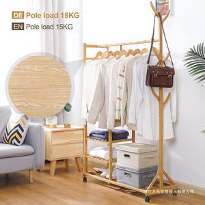 Bamboo <b>Clothes</b> <b>Rack</b> With 6 Hooks And 3 Garment Hooks Multifunction Standing Type For Living Room Clothing Organizer - Product Image 3