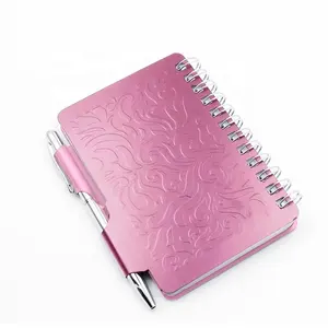 Stainless steel portable notebook with pen, metal case notebook, aluminum coil notebook
