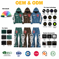 Survêtement en molleton épais personnalisé brodé, style streetwear vintage délavé, avec patch, chaud, coupe oversize, haute qualité, vente en gros