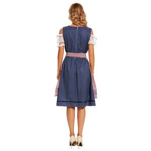 Yi Xiaoyi Dirndl Dress Set Women Traditional Bavarian Costume <b>Red</b> Checkered Apron Style Beer Festival Outfit Adult Size - Product Image 3